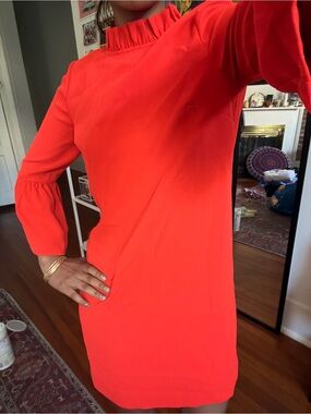 J. Crew Coral-Red Ruffle-Neck Mini Dress